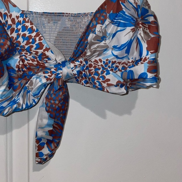 New! AMUR Alva Floral Front Tie Crop Top 100% Organic Cotton 💙🤎 XL - Picture 8 of 11